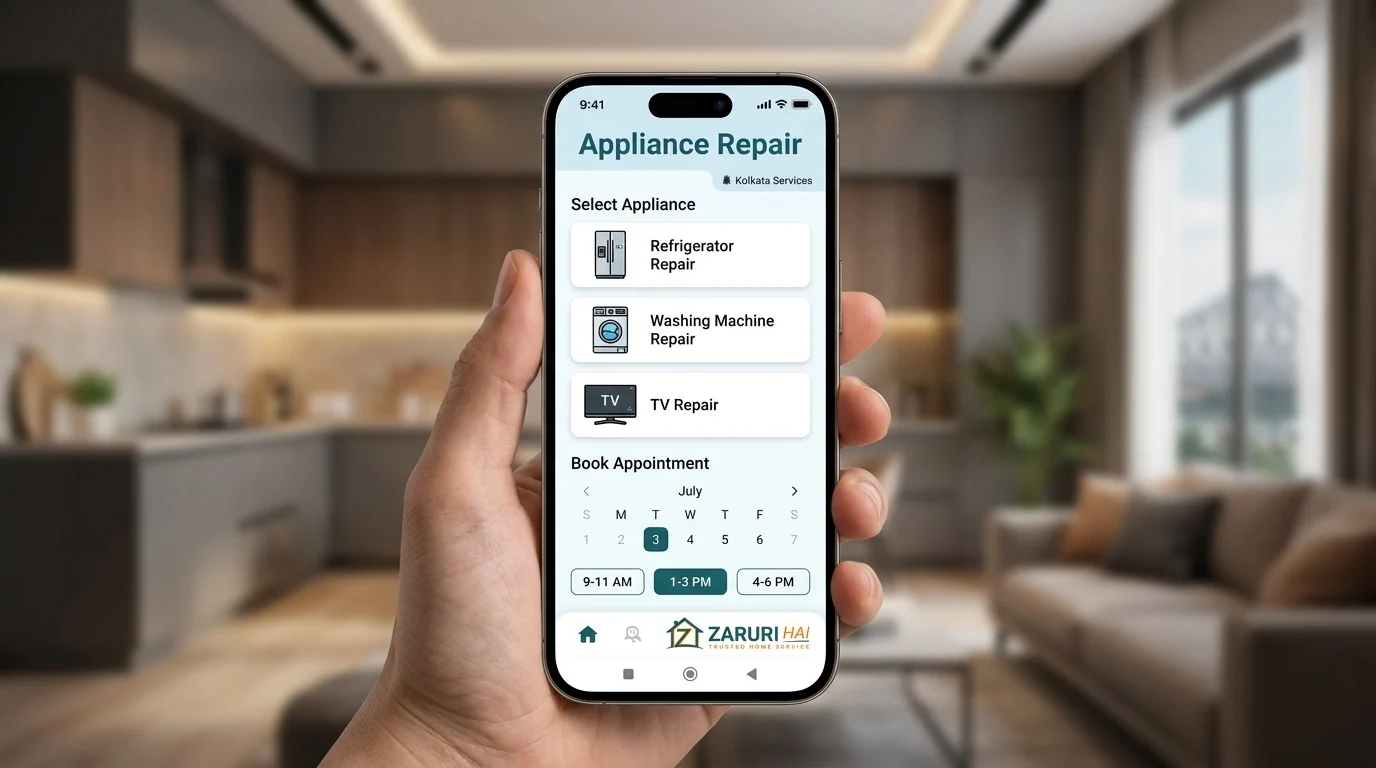 Booking an appliance repair on the Zaruri Hai app in Kolkata