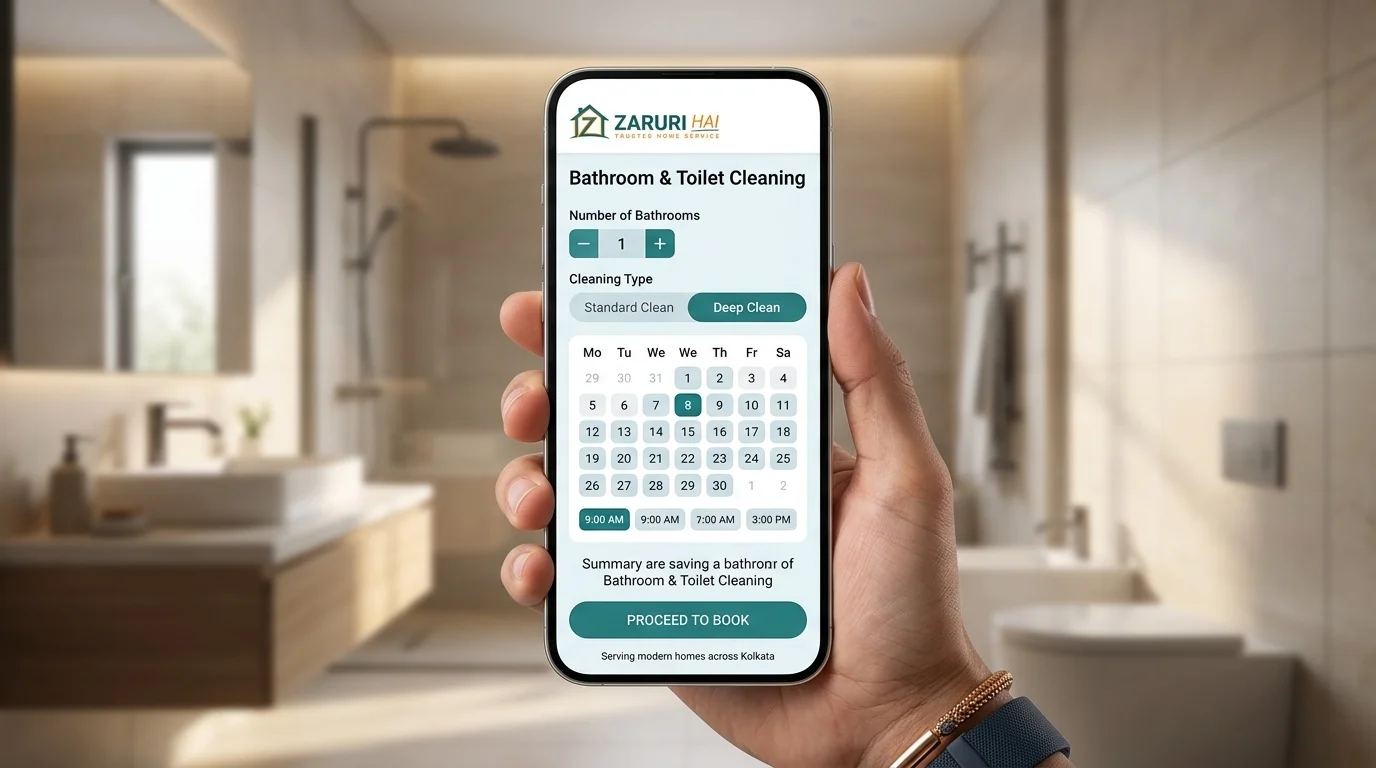 Booking bathroom cleaning on the Zaruri Hai app in Kolkata