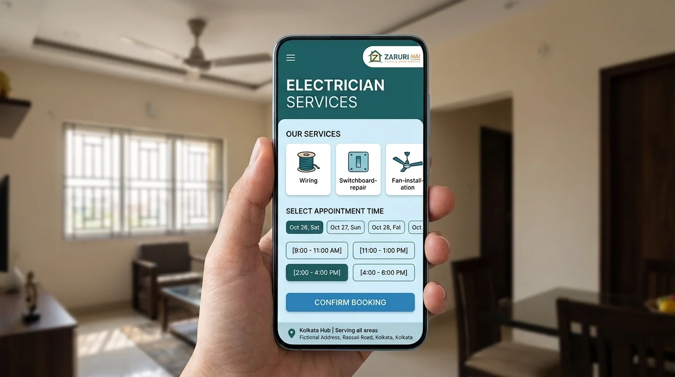 Electrician services 4 Booking an electrician on the Zaruri Hai app in Kolkata