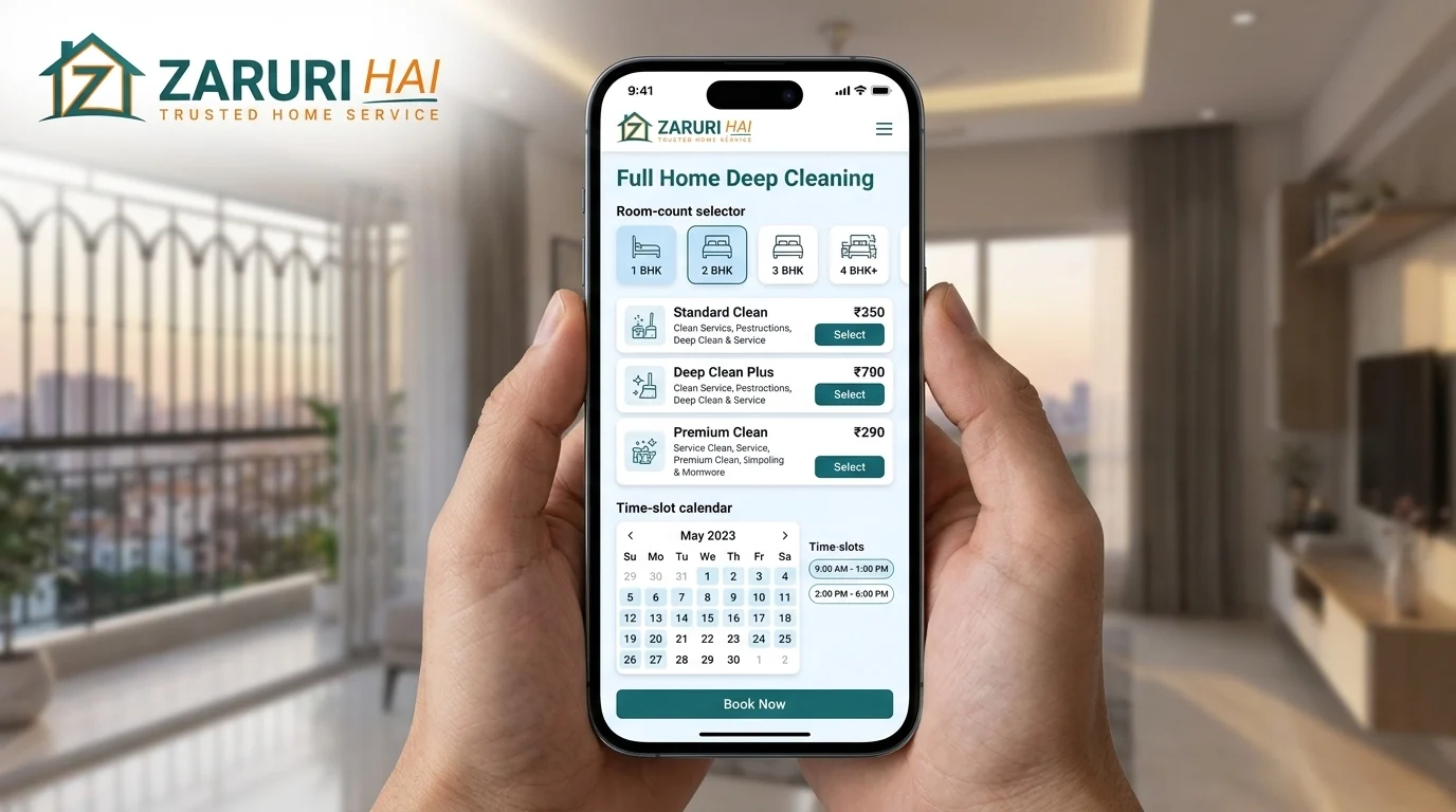 Full home deep cleaning 6 Booking a full home deep cleaning on the Zaruri Hai app in Kolkata