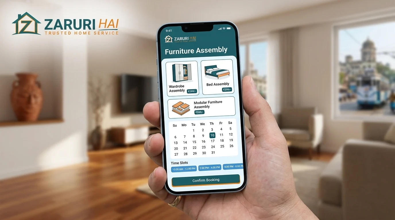 Booking furniture assembly on the Zaruri Hai app in Kolkata