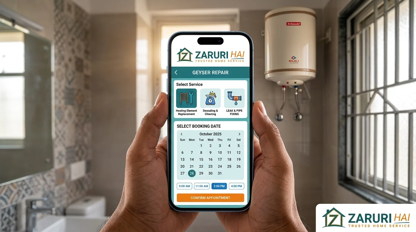Booking a geyser repair on the Zaruri Hai app in Kolkata