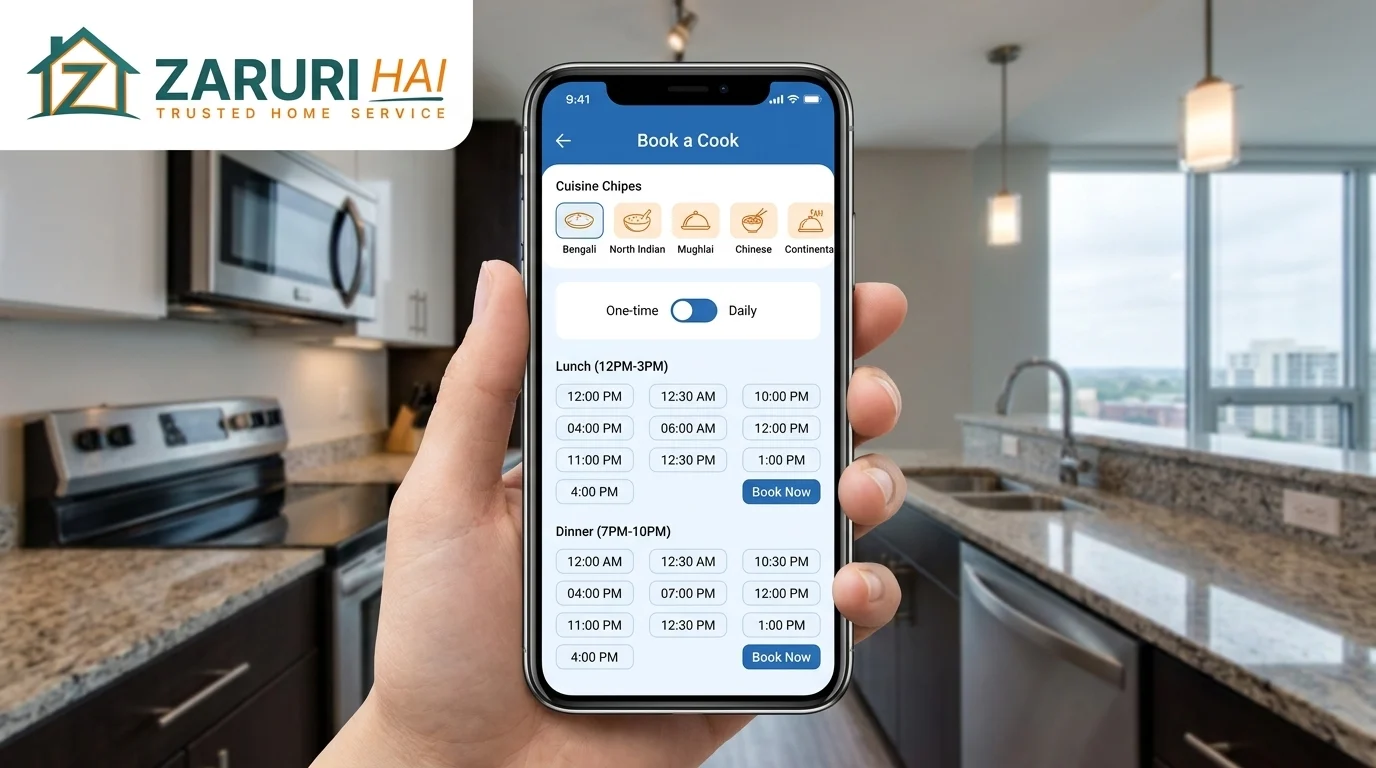 On-demand cook 4 Booking a part-time cook on the Zaruri Hai app in Kolkata