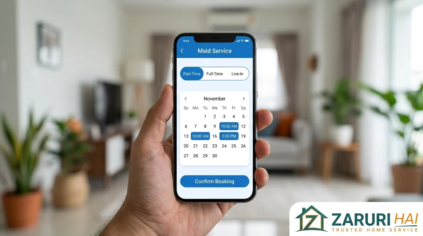 Verified maid service in Kolkata 4 Booking a part-time maid on the Zaruri Hai app in Kolkata