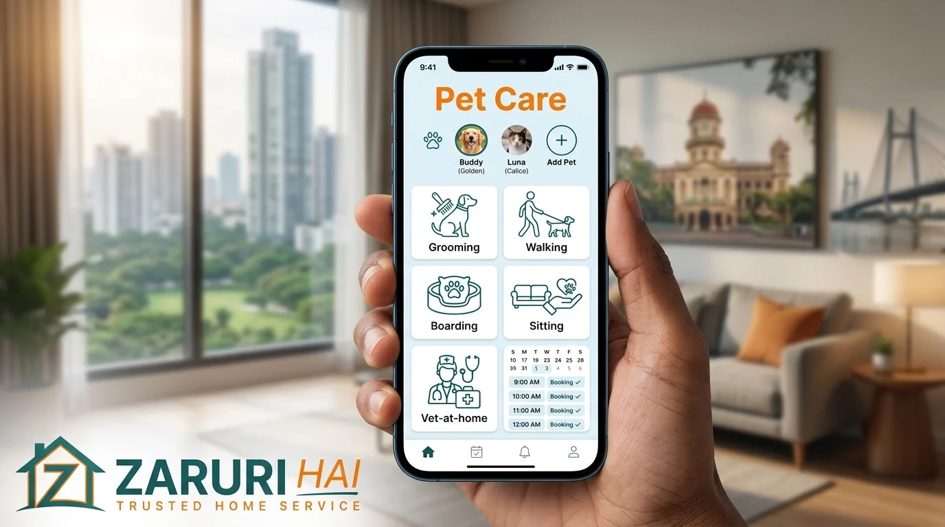 Booking pet care on the Zaruri Hai app in Kolkata