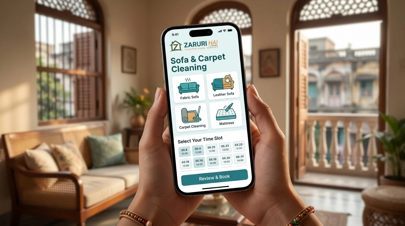 Booking sofa cleaning on the Zaruri Hai app in Kolkata