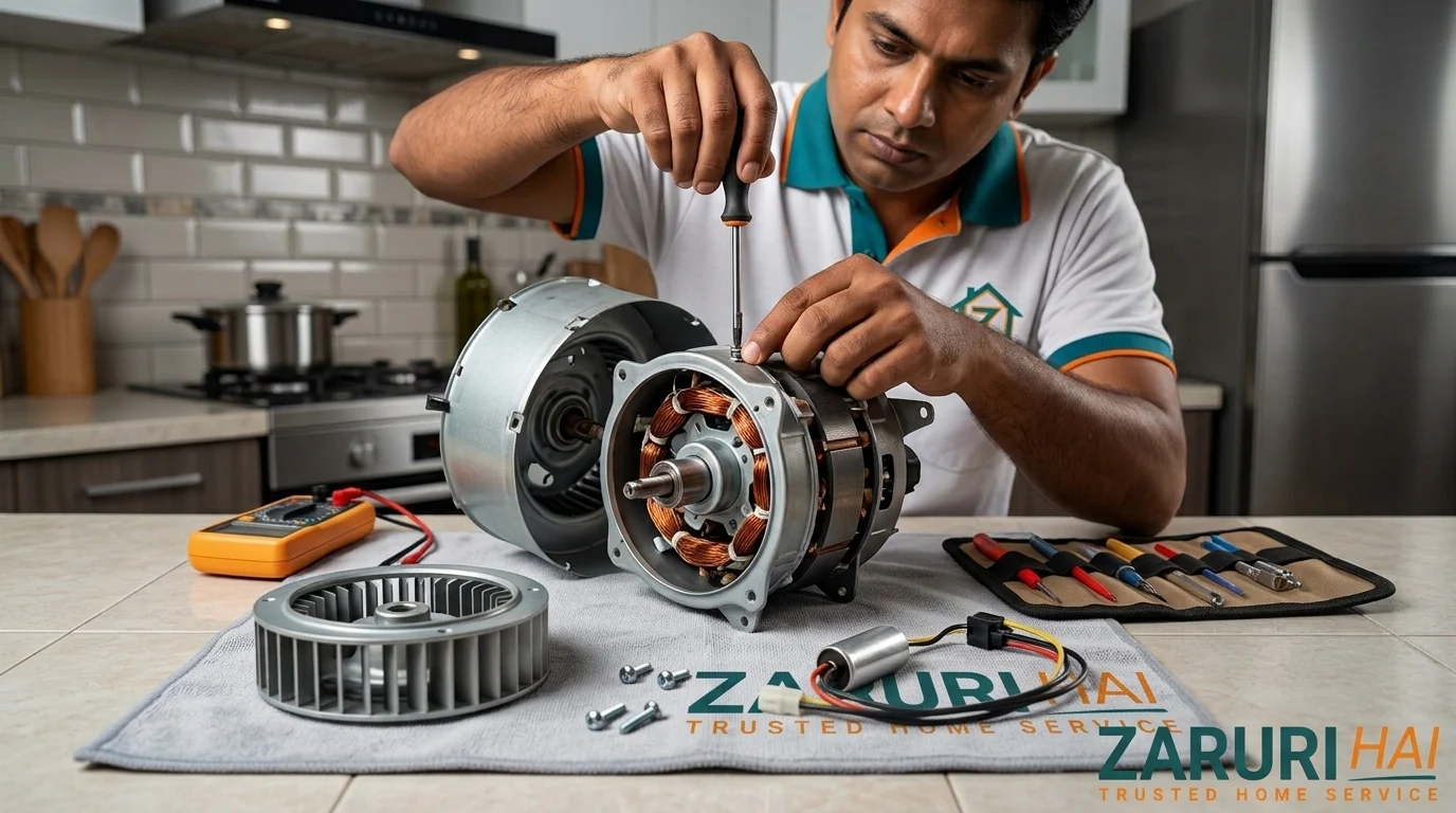 Chimney repair 6 Chimney motor and blower repair by a Zaruri Hai technician