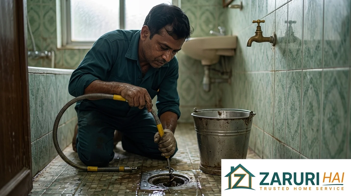 Plumber services 6 Plumber clearing a clogged drain in Kolkata