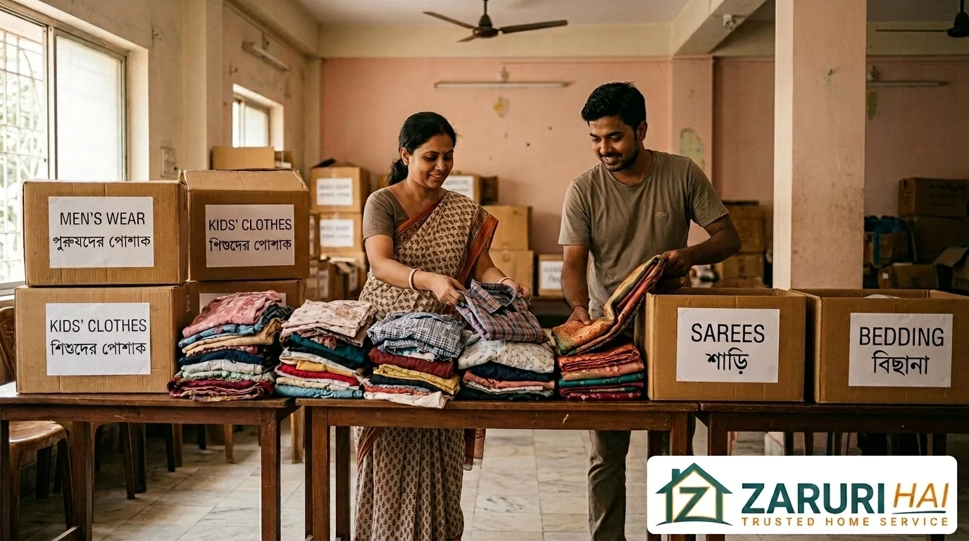 Sell Your old clothes 9 Donated old clothes being sorted for families in need across Bengal