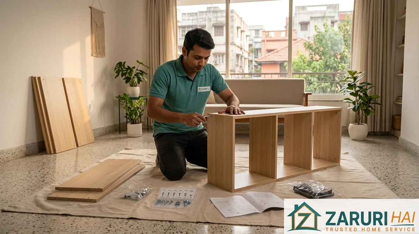 IKEA furniture being assembled by a Zaruri Hai professional in Kolkata