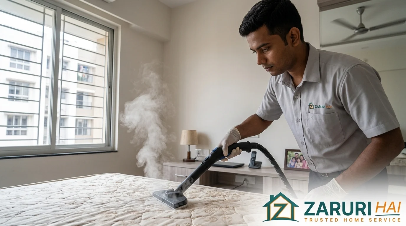 Sofa & carpet cleaning 7 Technician steam cleaning a mattress in Kolkata