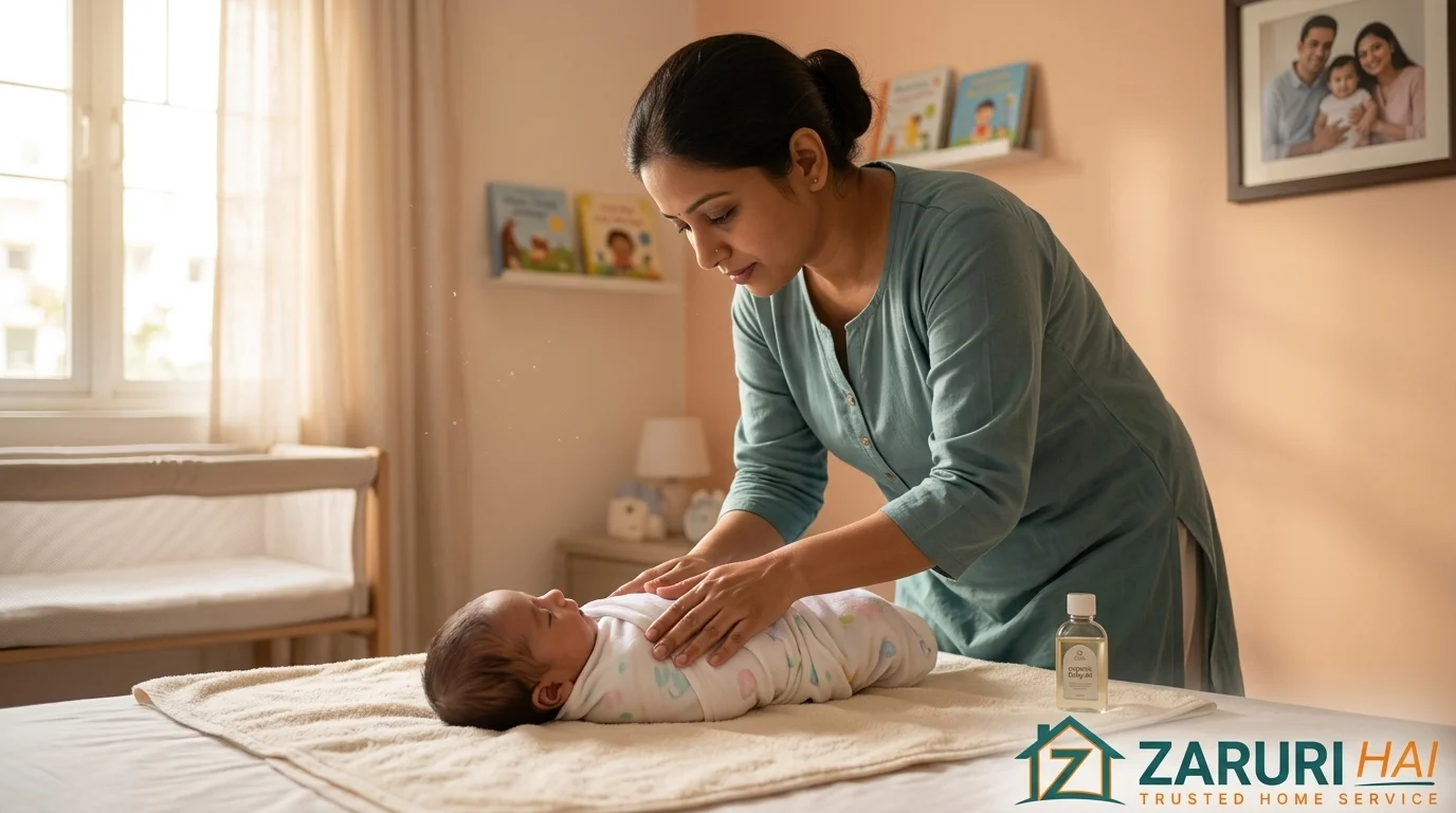 Baby & Women's massage at home 6 Newborn baby receiving a gentle oil massage from a trained therapist at home