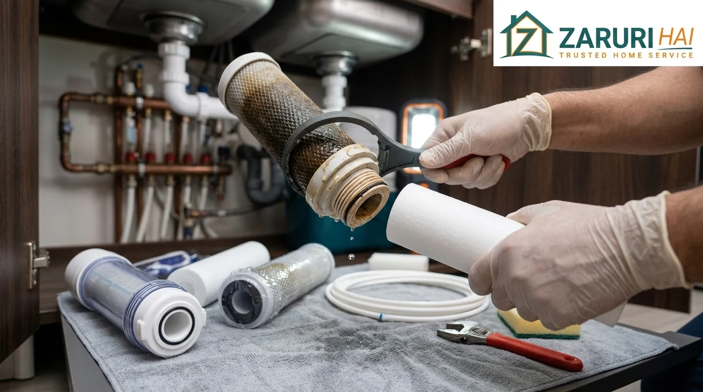 Water purifier service 4 Technician replacing RO filters and membrane in Kolkata