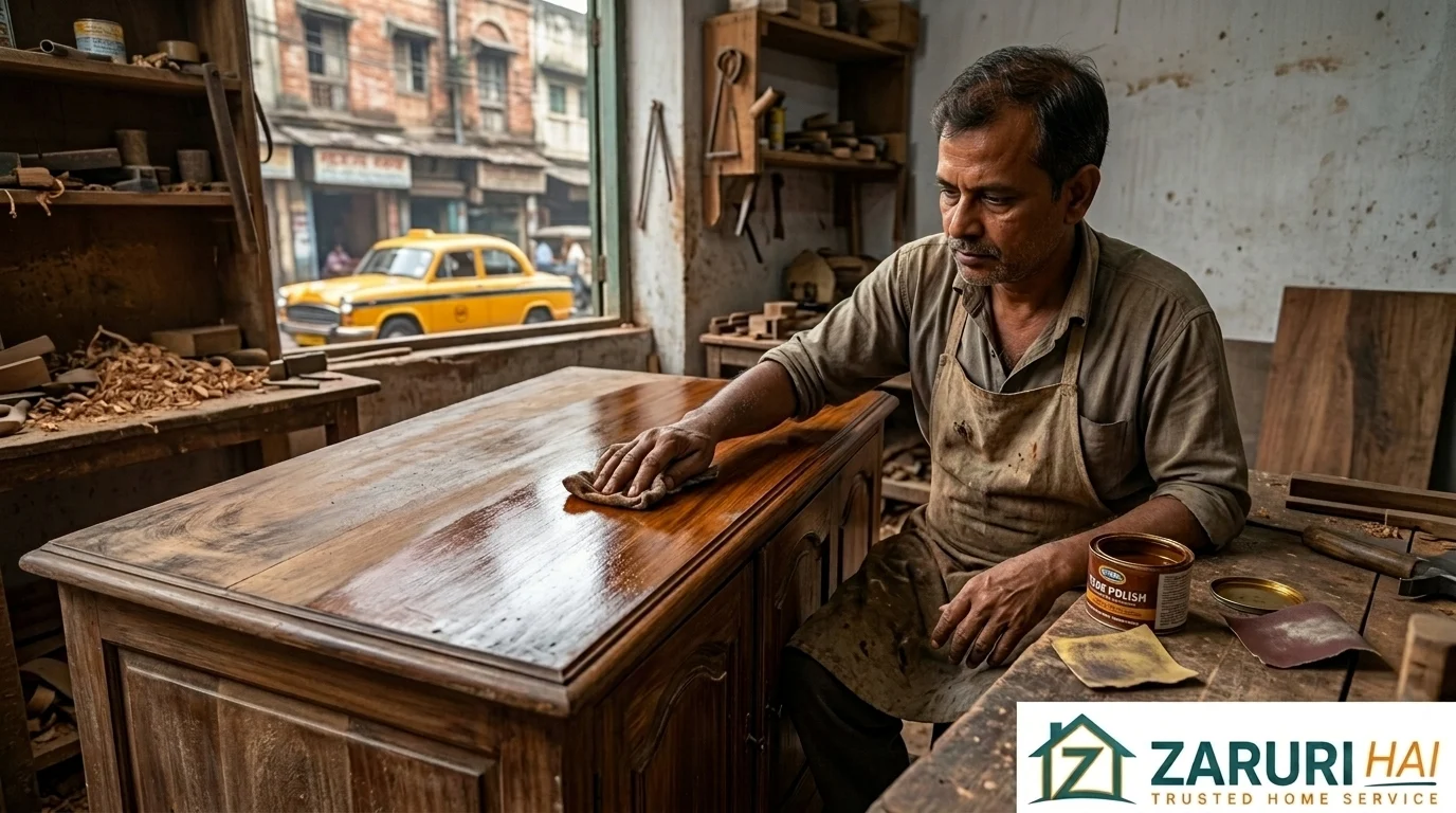 Carpenter services 6 Carpenter polishing and refinishing old wooden furniture in Kolkata