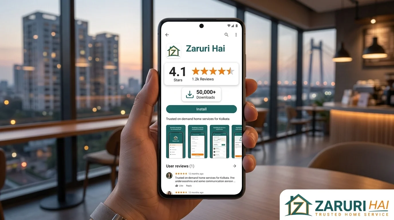 Verified maid service in Kolkata 9 Zaruri Hai app rated 4.1 stars with 50,000+ downloads