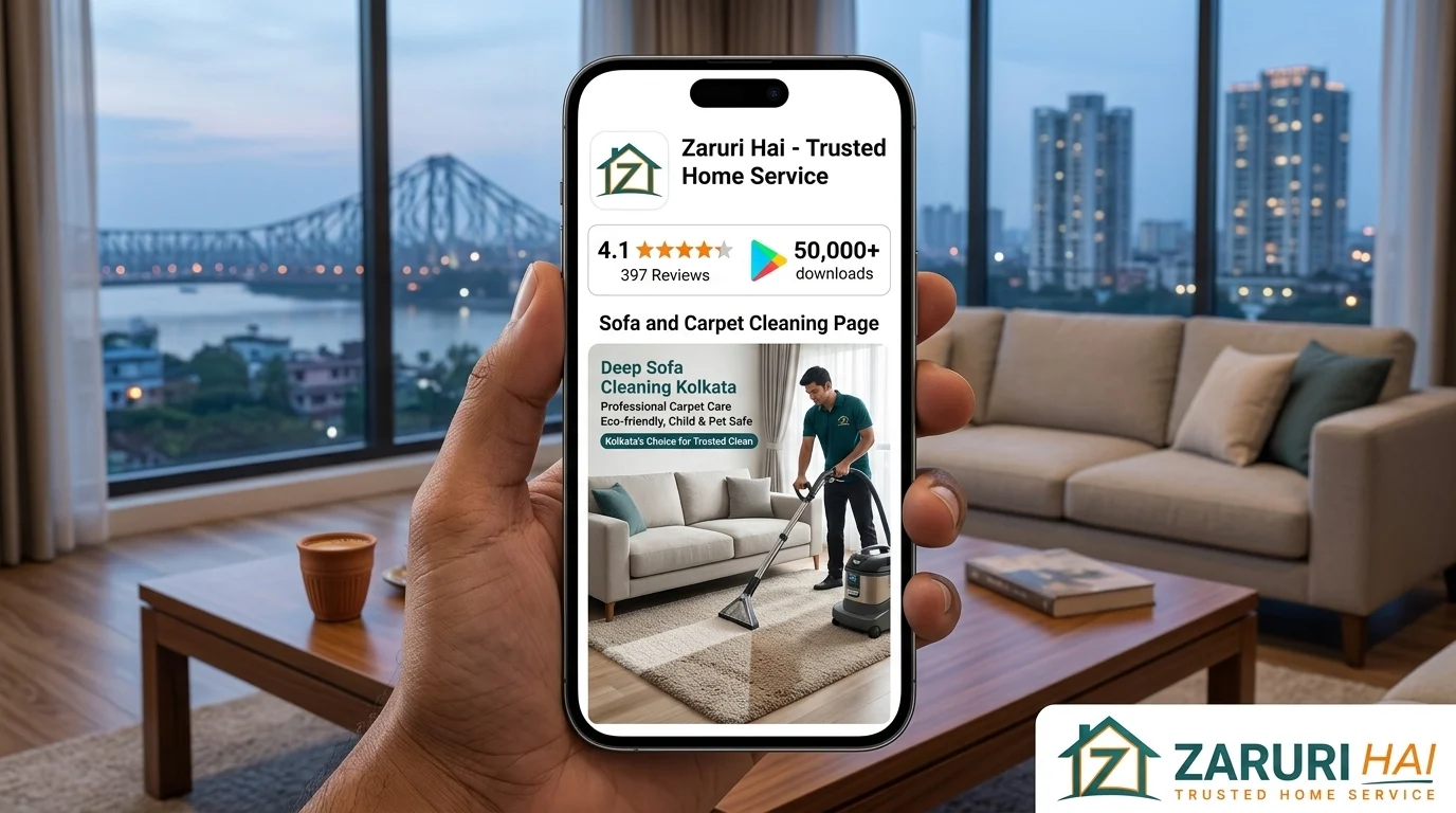 Sofa & carpet cleaning 8 Zaruri Hai app rated 4.1 stars with 50,000+ downloads