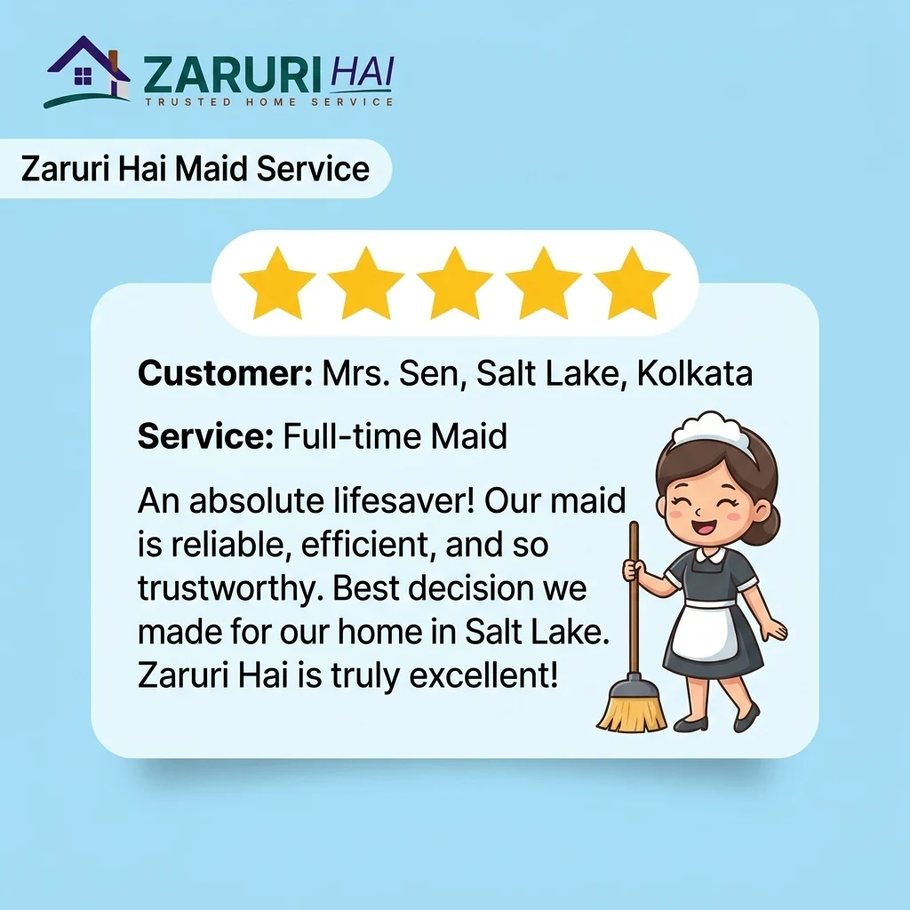 Zaruri Hai maid service 5 star review from Kolkata customer Salt Lake